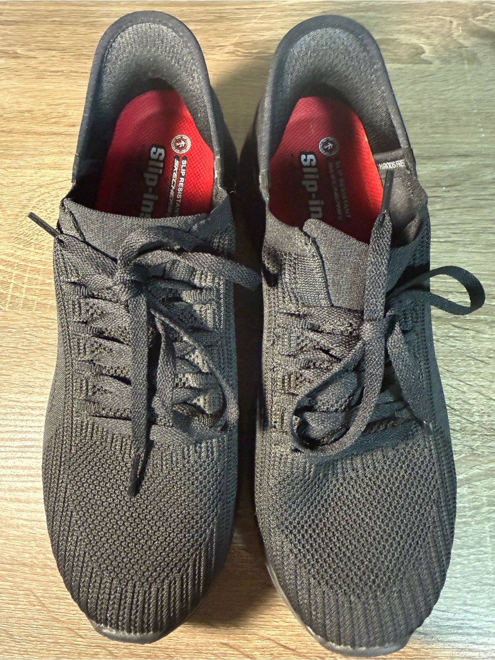 Skechers Men's Black Knit Slip-On Sneakers with Red Insole